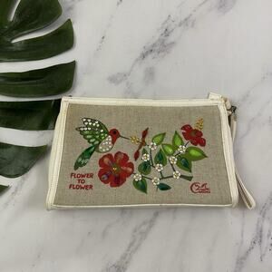 Enid Collins Vintage 60s Embellished Clutch Purse Bag Hummingbird Flowers Bird